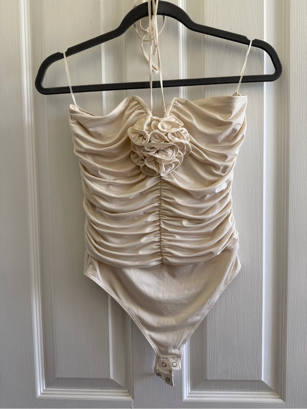 Express Cream Ruched One-Piece with Floral Rosette